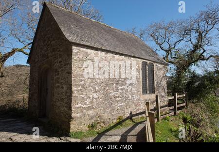 Ancienne chapelle des forêts de pierre à Cotehele près de la rivière Tamar en Cornouailles rurales, Angleterre, Royaume-Uni Banque D'Images