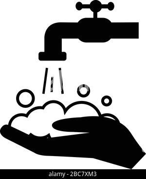 Lavez-vous les mains ligne silhouette icône mains sous le robinet d'eau vecteur illustration hygiène personnelle désinfection soins de la peau lavage antibactérien. Illustration de Vecteur