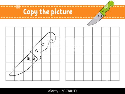 Copiez la photo. Couteau. Pages de livres de coloriage pour enfants. Feuille de travail de développement de l'éducation. Jeu pour enfants. Pratique de l'écriture manuscrite. Caractère Catoon. Illustration de Vecteur