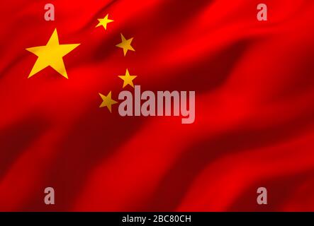 Drapeau de la République populaire de Chine dans le vent. 3D illustration Banque D'Images