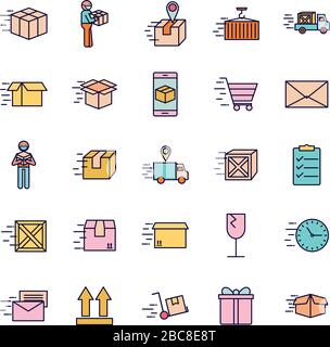 Ligne de livraison rapide et style de remplissage icône définir la conception vectorielle Illustration de Vecteur