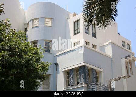 Israël, tel Aviv, White City, une maison de style Bauhaus typique se trouve sur le boulevard Rothschild, dans la capitale israélienne tel Aviv Banque D'Images