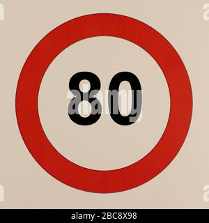 Grafische Darstellung des Straßenverkehrszeichens 'maximum Geschwindigungen 80 km pro Stunde' Banque D'Images