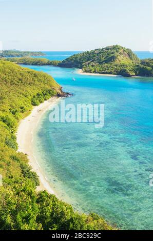 Vue sur l'île Drawaqa, le groupe des îles Yasawa, les îles Fidji, le Pacifique Sud Banque D'Images