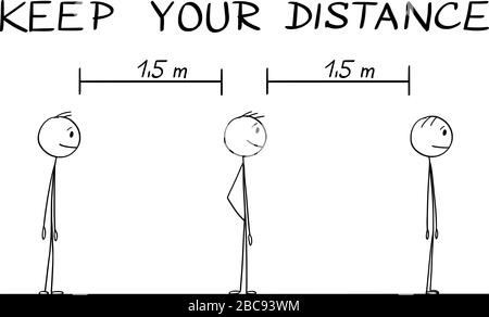 Dessin de dessin de dessin de dessin de dessin de dessin de dessin de dessin de dessin animé vectoriel comment se tenir en ligne ou être en file d'attente pendant l'épidémie de coronavirus COVID-19. Conservez votre texte de distance. Illustration de Vecteur