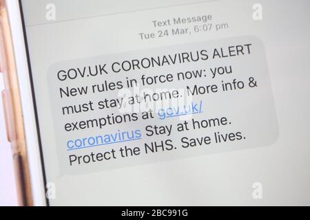 GOV.UK Coronavirus alerte texte Royaume-Uni Banque D'Images