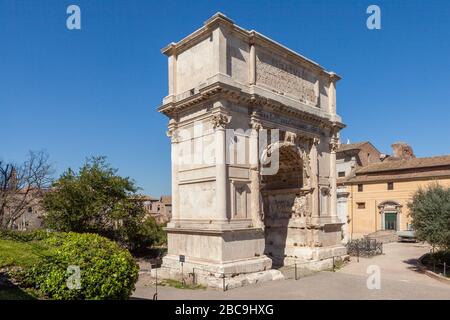 L'Arche de Tite (Arco di Tito, Arcus Titi). Arche honorifique, située sur la via Sacra, Rome. Italie Banque D'Images