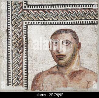 Chef de boxer. Mosaïque ancienne dans les bains de Dioclétien (Thermae Dioclétiani) à Rome. Italie Banque D'Images