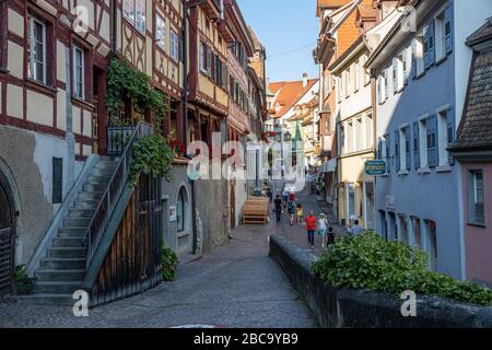 Meersburg, Allemagne, 08-25-2019 Maisons historiques à colombages dans la ville haute Banque D'Images