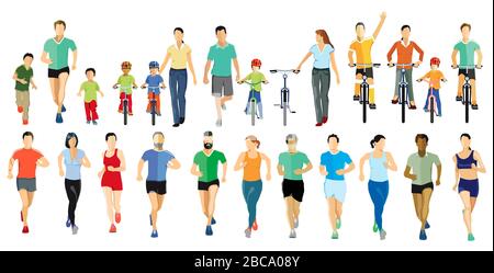 Les gens qui courir et faire du vélo tout en faisant du sport Illustration de Vecteur