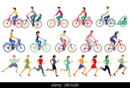 Les gens qui courir et faire du vélo tout en faisant du sport Illustration de Vecteur