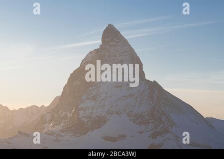 Suisse, Valais, Zermatt, vue de Gornergrat au coucher du soleil Matterhorn, Furgggrat, mur est, Hörnligarat, mur nord et Zmuttgrat Banque D'Images