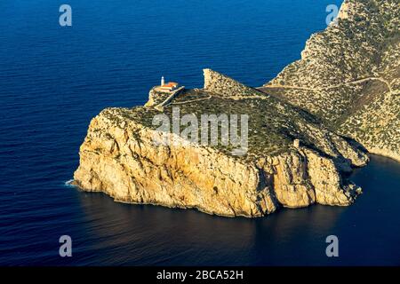 Vue aérienne, sa Dragonera, Dragon Island, phare de Llebeig, Andratx, Europe, Iles Baléares, Espagne Banque D'Images