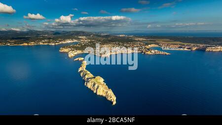 Vue aérienne, littoral de Santa Ponsa, Illa Fiteni Island, es Malgrats Island, Calvià, Majorque, Espagne, Europe, Iles Baléares Banque D'Images