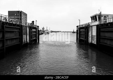 Port de Cuxhaven en hiver Banque D'Images