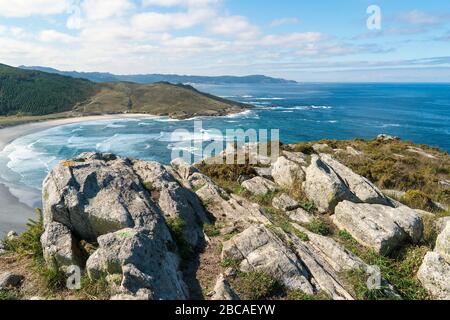 Espagne, côte nord, Galice, Costa da Morte, côte rocheuse, Praia de Soesto Banque D'Images