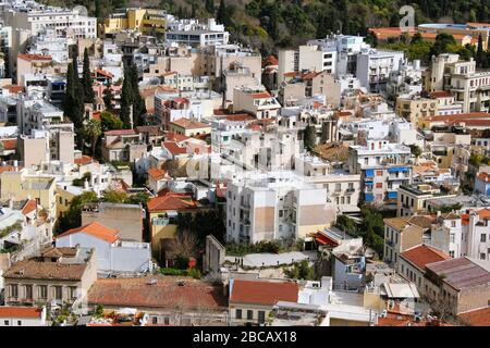 Athènes, Grèce, vue partielle sur la ville depuis la colline de l'Acropole Banque D'Images
