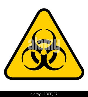 symbole d'avertissement de risque biologique sur le symbole d'avertissement jaune du triangle noir, signe d'avertissement d'infection virale Banque D'Images