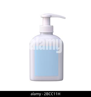 Désinfectant pour les mains, savon, isolé sur fond blanc. image 3d Banque D'Images