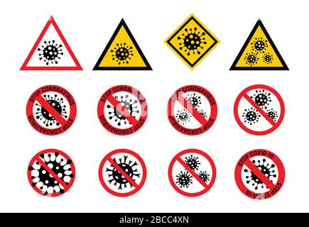 Résumé virus souche modèle Novel coronavirus 2019-nCoV est barré avec LE signe ROUGE STOP. Signe attention coronavirus. Arrêter le coronavirus. Illustration de Vecteur