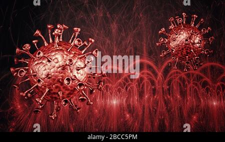 Vue microscopique de coronavirus, un pathogène qui s'attaque aux voies respiratoires. L'analyse et de test, d'expérimentation. Le SRAS. 3D render Banque D'Images