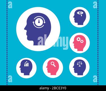 ensemble de profils santé mentale silhouette icône de style Illustration de Vecteur