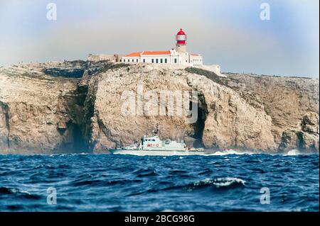 cap saint vincent avec maison de lumière au Portugal sur le coin sud-ouest de la péninsule ibérique Banque D'Images