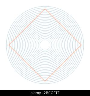 L'illusion d'Ehrenstein. Les côtés d'un carré placé à l'intérieur d'une répétition de cercles concentriques prennent une forme incurvée apparente. Banque D'Images