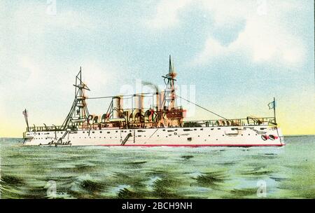 Le US Armored Cruiser New York (également connu sous le nom de USS New York [ACR-2/CA-2]) était le deuxième bateau blindé de la Marine américaine ainsi désigné; le premier était le Maine malade, qui a bientôt été redésigné un cuirassé de deuxième classe. En raison de la construction exceptionnellement prolongée du Maine, New York a été en fait le premier bateau blindé à entrer dans le service de la marine américaine. Le 3 juillet, la flotte espagnole a été détruite. Il est appelé USS Brooklyn (ACR-3/CA-3). Banque D'Images