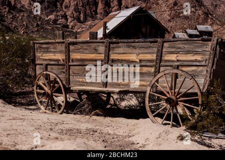 Chariot en bois, Nelson, Nevada, États-Unis Banque D'Images