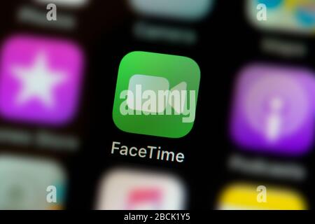 Gros plan de l'icône de l'application FaceTime, comme indiqué sur l'écran d'un smartphone (usage éditorial uniquement) Banque D'Images