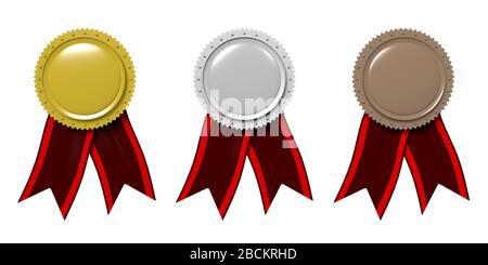 Trois emblèmes/badges en relief avec rubans Banque D'Images