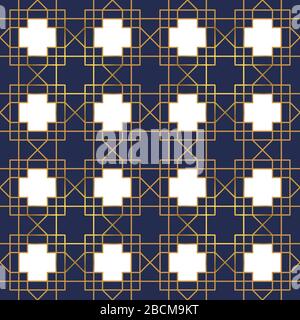 Motif vintage sans couture or art déco avec ornement rétro. Arrière-plan abstrait de luxe en couleur dorée et bleue. Texture du cadre de la ligne géométrique b Illustration de Vecteur