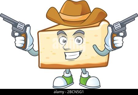 Un personnage de dessin animé de cowboy de gâteau au fromage tenant des armes Illustration de Vecteur