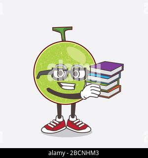 Une illustration de Cantaloup Melon caricatua mascot personnage étudiant avec quelques livres Banque D'Images