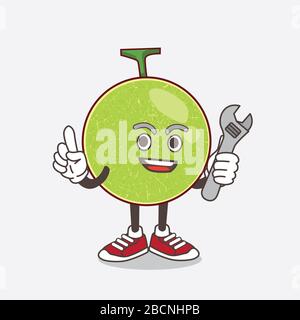 Une illustration du personnage de mascotte de dessin animé de Cantaloup Melon comme un heureux mécanicien Banque D'Images