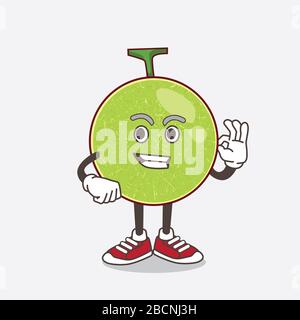 Illustration du personnage de mascotte de dessin animé de Cantaloup Melon avec geste appelant Banque D'Images