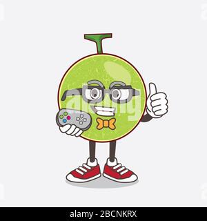 Une illustration du personnage de mascotte de dessin animé de Cantaloup Melon comme joueur séduisant Banque D'Images