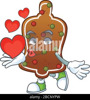 Un adorable dessin animé de la cloche de pain d'épices tenant le coeur Illustration de Vecteur