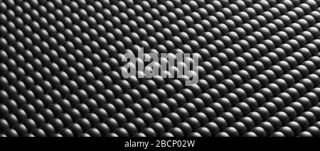 Billes industrielles noires brillantes sur fond de rangée, texture, vue en perspective. Répétition de l'arrière-plan abstrait, de la texture, de la bannière. illustration tridimensionnelle Banque D'Images