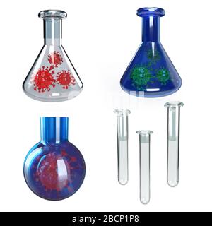 illustration 3d du jeu de flacons en verre de laboratoire Banque D'Images