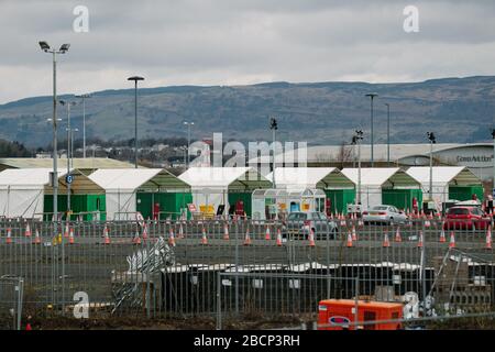 Centre de test de virus Corona à l'aéroport de Glasgow, à Glasgow. Banque D'Images