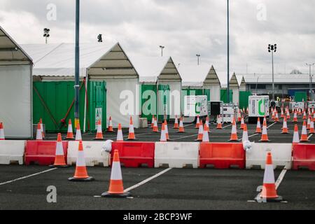 Centre de test de virus Corona à l'aéroport de Glasgow, à Glasgow. Banque D'Images