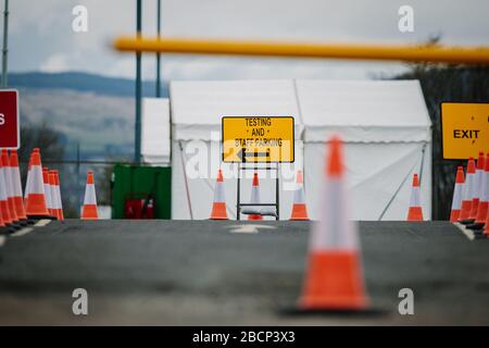 Centre de test de virus Corona à l'aéroport de Glasgow, à Glasgow. Banque D'Images