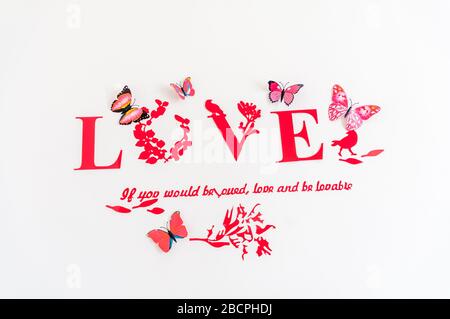 Amour, motif carte dessinée à la main, calligraphie faite à la main Banque D'Images