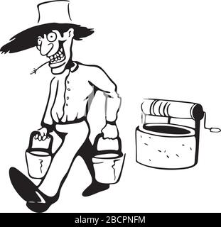 l'homme porte des seaux d'eau Illustration de Vecteur