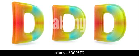 Lettre majuscule D. majuscule. Ballon multicolore gonflable sur l'arrière-plan. Rendu tridimensionnel Banque D'Images