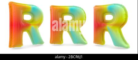 Lettre majuscule R. majuscule. Ballon multicolore gonflable sur l'arrière-plan. Rendu tridimensionnel Banque D'Images