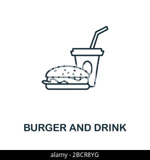 Hamburger et boisson de la collection fastfood. Élément de ligne simple Burger et symbole de boisson pour les modèles, la conception de Web et les infographies Banque D'Images