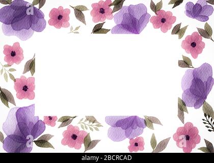 cadre fleuri vintage aquarelle, fond de jour de mère avec décoration de bordure de fleur, bordure de fleur de printemps avec espace de copie pour le texte Banque D'Images